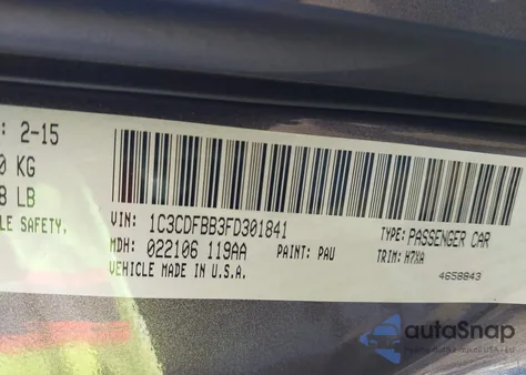 2015 Dodge Dart Sxt z USA, uszkodzony, nr VIN 1C3CDFBB3FD301841